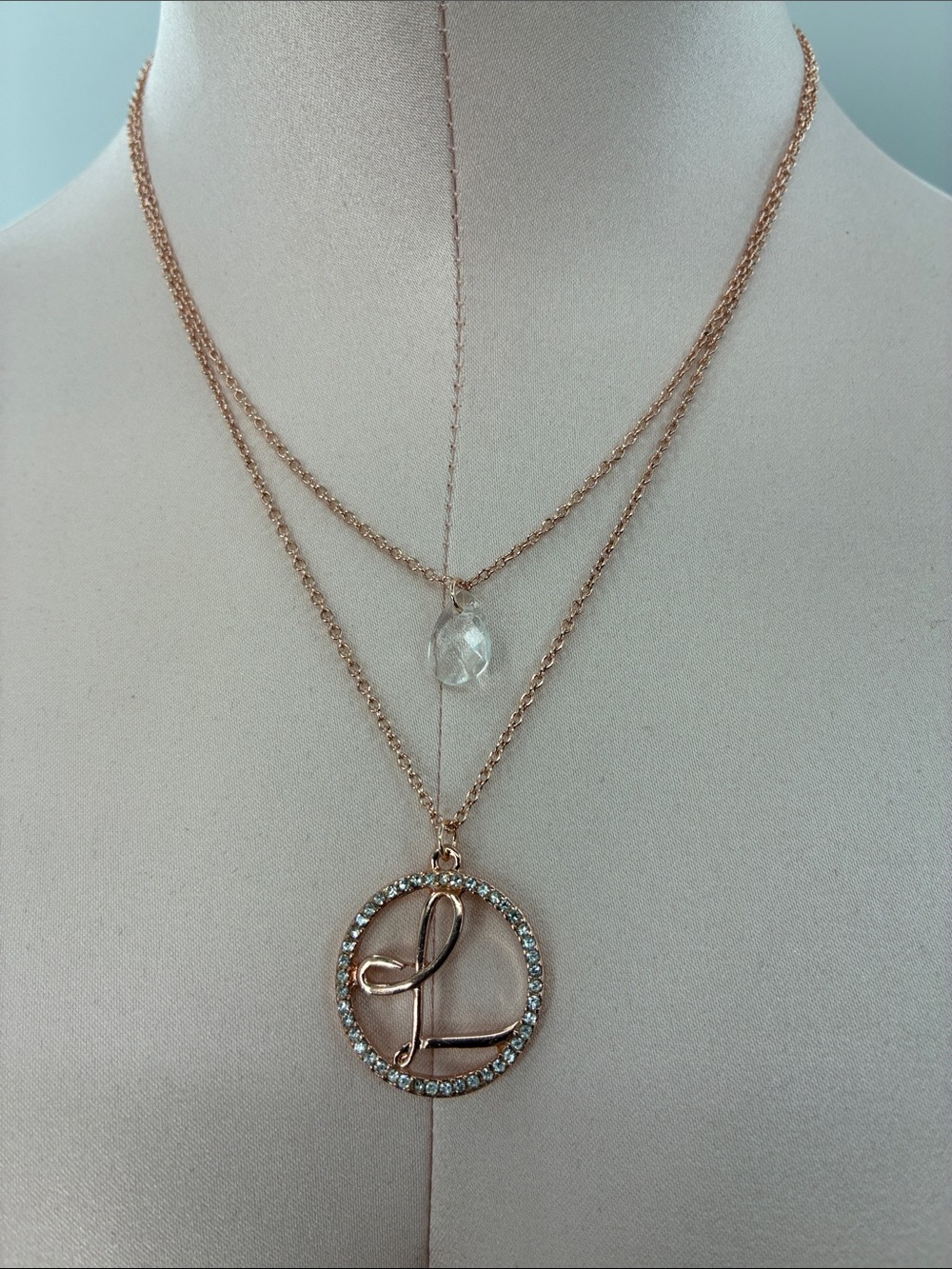 Madison Tayler Rose Gold Layered Initial L Pendant Necklace with Crystal Accent